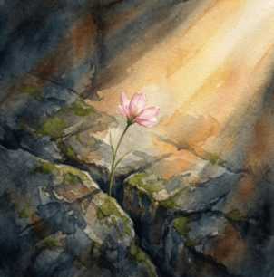 Flor nascendo entre pedras